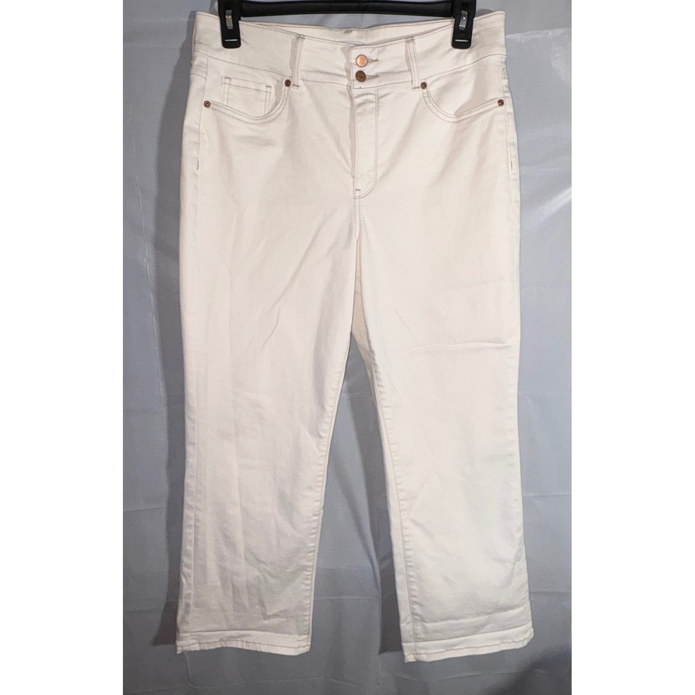NYDJ Womens 12P Off White Straight Leg Stretch Denim Jeans Petite Bailey Relaxed